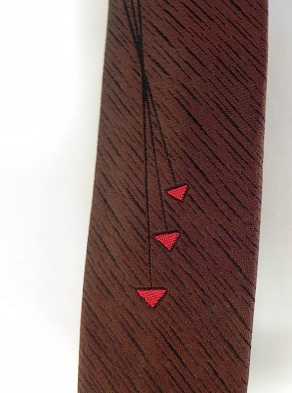 SILK Cool Vintage Atomic Red and Brown Geo 1950s Tie Mr. Pierre -on sale- - CharmedKitty