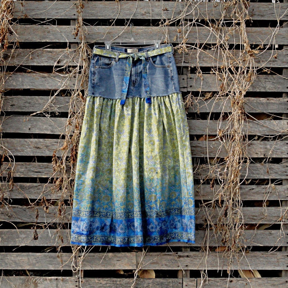 Paisley & Blue Jeans Long Skirt - Long Jeans Skirt