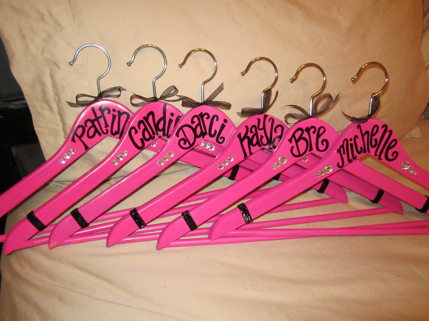 custom painted wood hangers for WEDDINGS, bridesmaids, teacher gifts, college organizations, graduation, or even birthdays