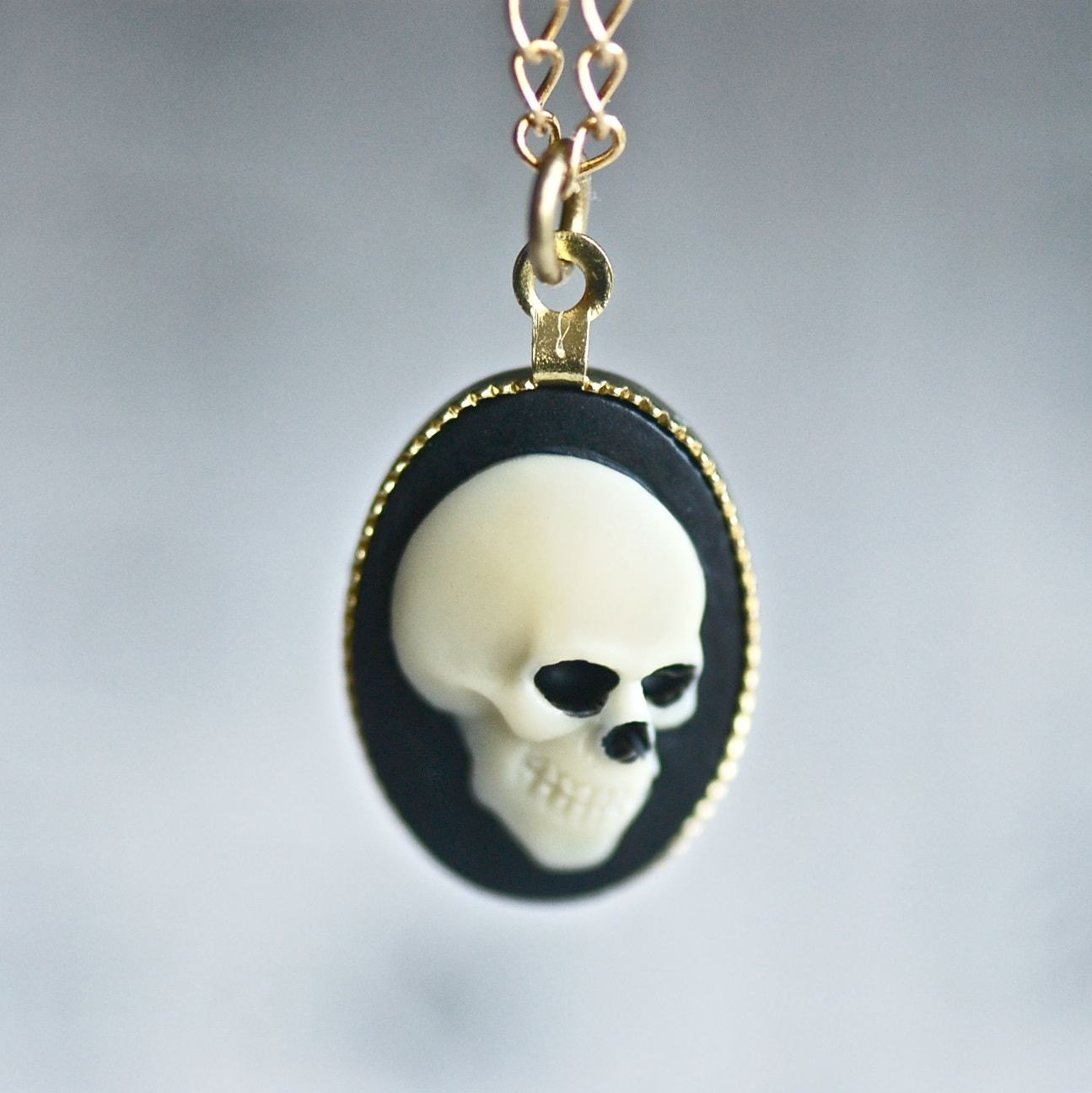 Mr. Skeleton Necklace - Ivory Black Zombie Pirate Skull Cameo