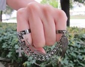 Heaven Above - gunmetal double finger chain ring