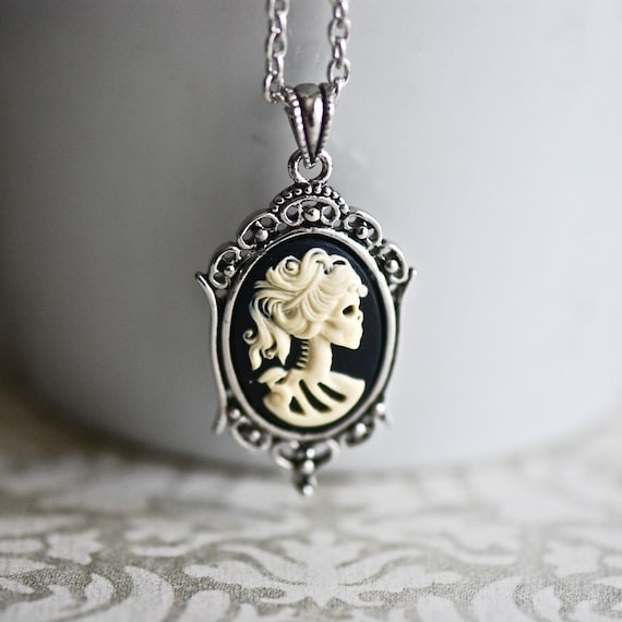 Miss Little Corpse Gothic necklace -(small) - Lolita Skeletal Zombie Lady Cameo