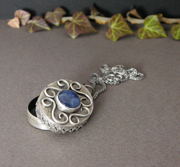 Summer SALE 20% off - Metalwork locket, retro sterling pendant, gemstone fine jewelry, silver locket, blue kyanite pendant