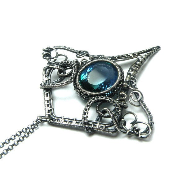 Wire wrapped luxury jewelry , high fashion necklace , wire wrap fine necklace, sterling silver necklace , bold gemstone necklace