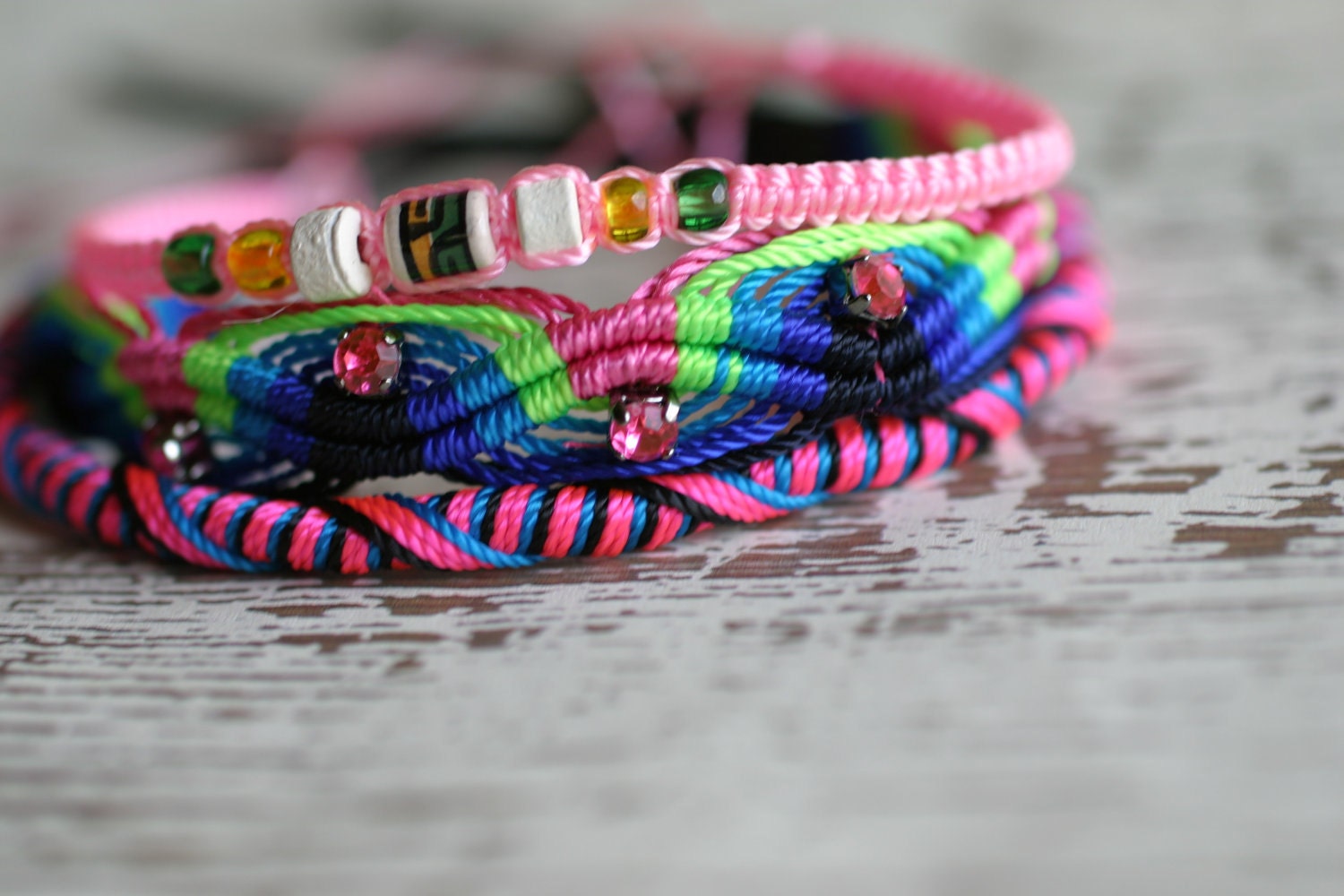 RESERVED for chimama 6 Haute Hippie Rhinestone Accent Friendship Bracelet Set