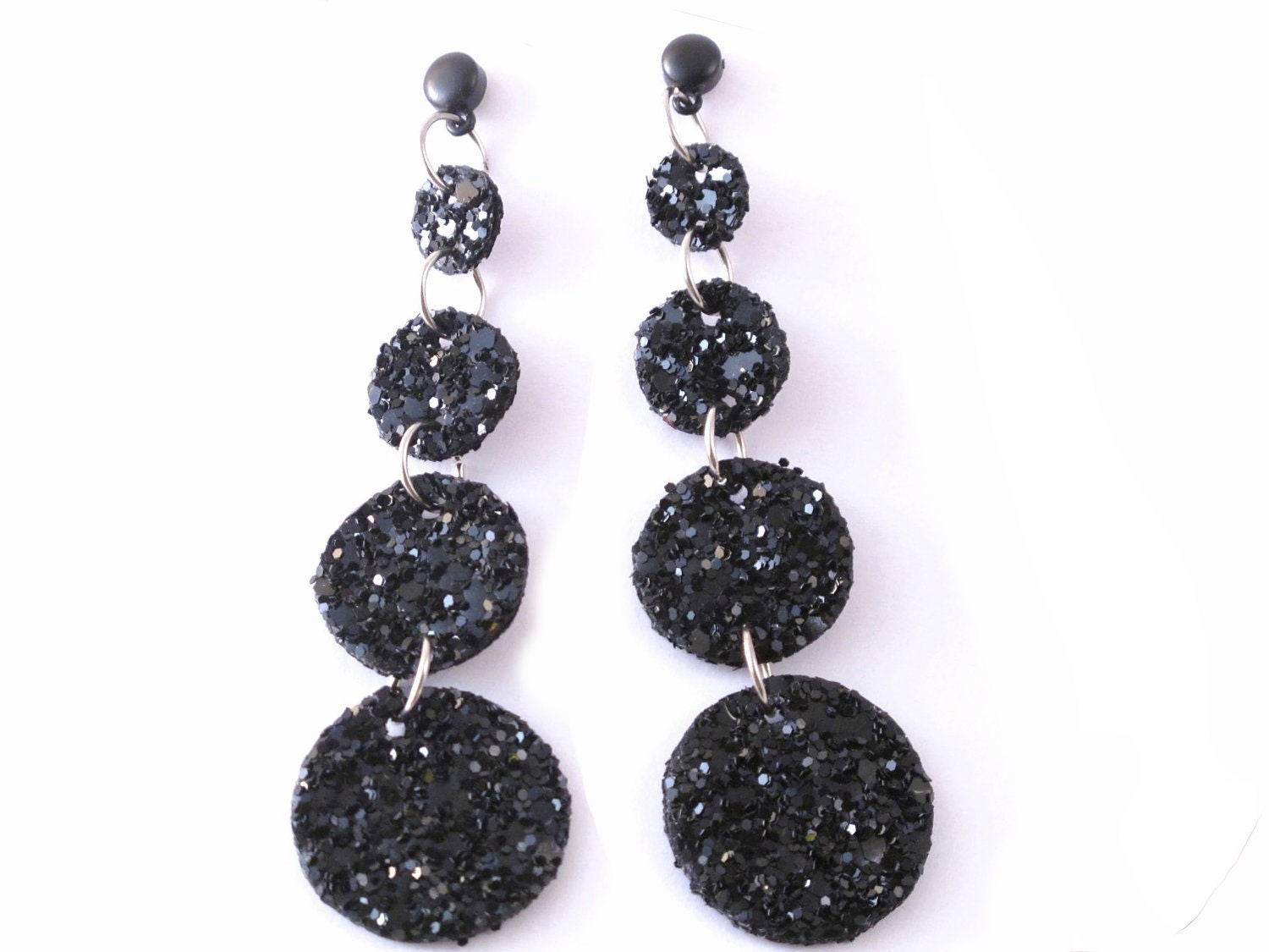 Circles earrings, black glitter