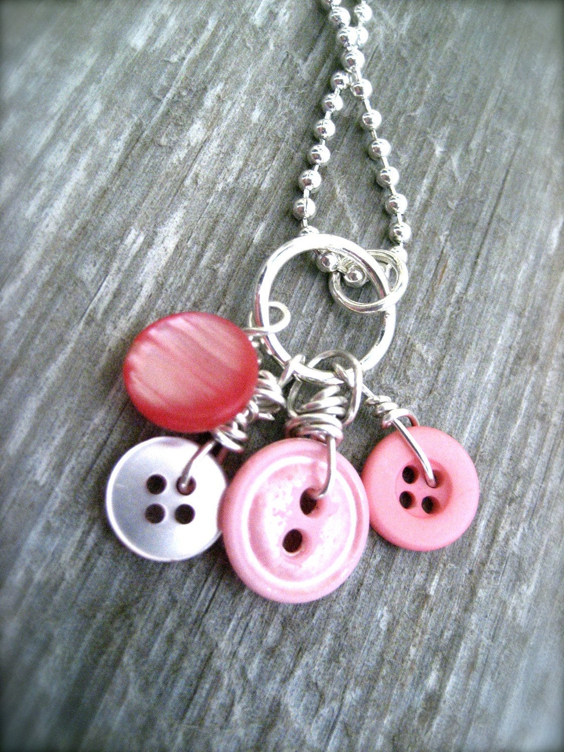 Valentines Pink Button Necklace- Vintage Repurposed