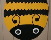 Wall or door decor, Bumble Bee, yellow, black, stripes, door hanger