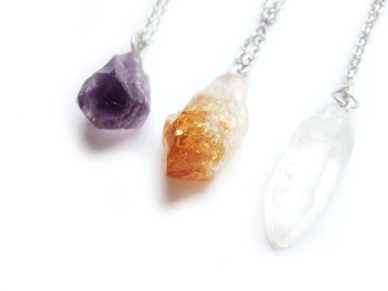 The Trio Crystal Quartz Point Citrine and Amethyst Necklaces Set of 3 Free Shipping