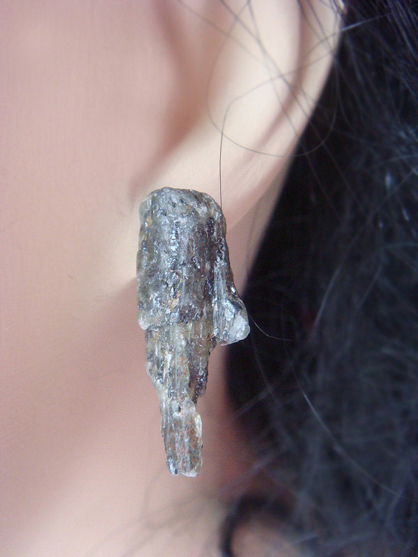 RESERVED One of a Kind Very Rare Natural Green Kyanite Earrings