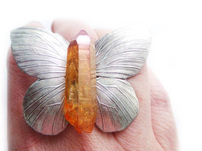 RESERVED Titanium Crystal Butterfly Ring