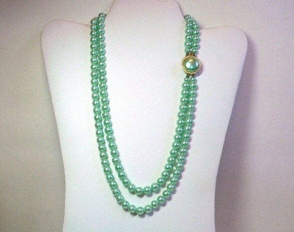 2 Strand Necklace with Mint Green Pearl Beads