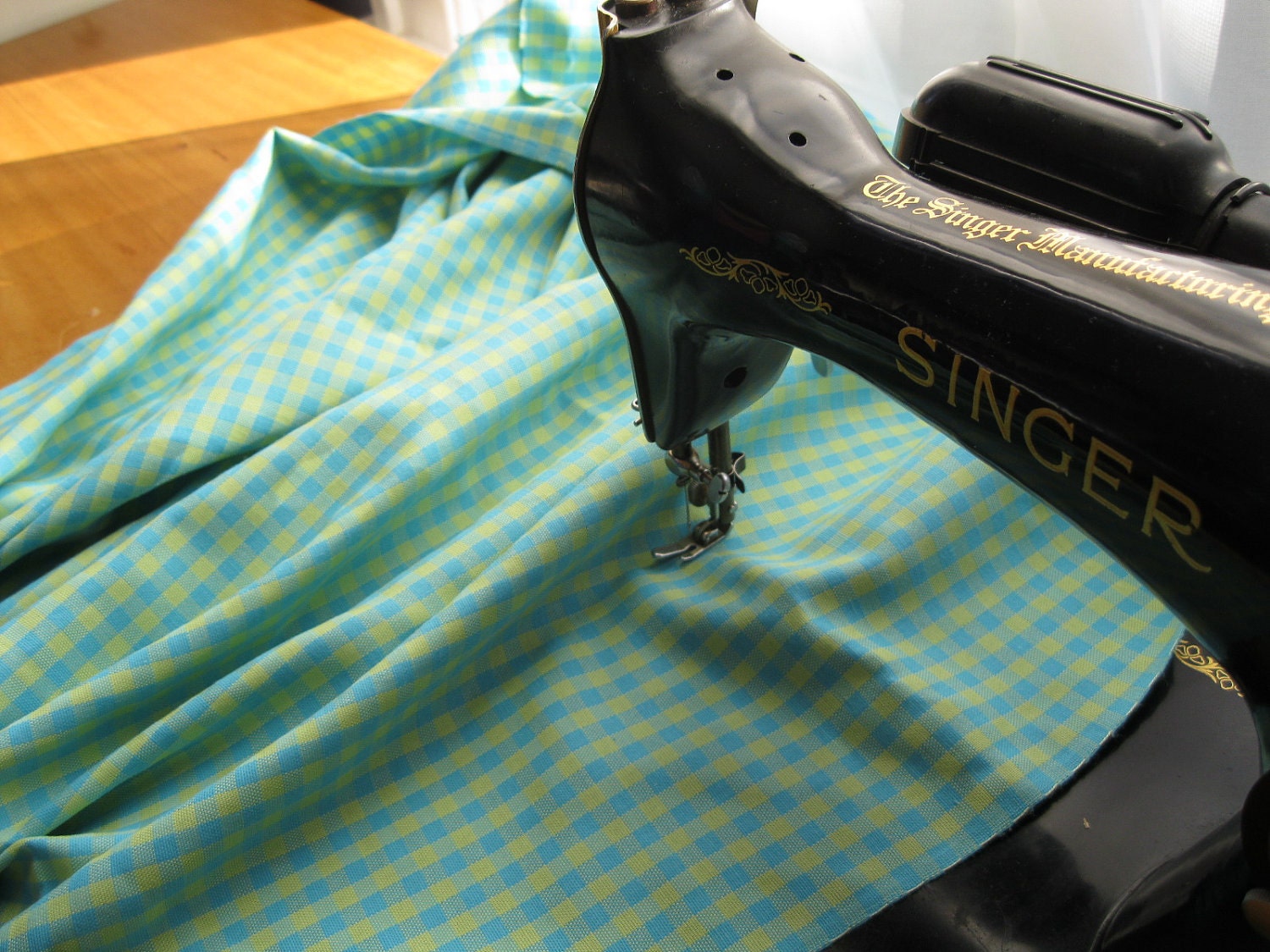 Vintage 1960s Gingham Linen Fabric Yellow Blue Yardage 2 Yds Sewing Supplies