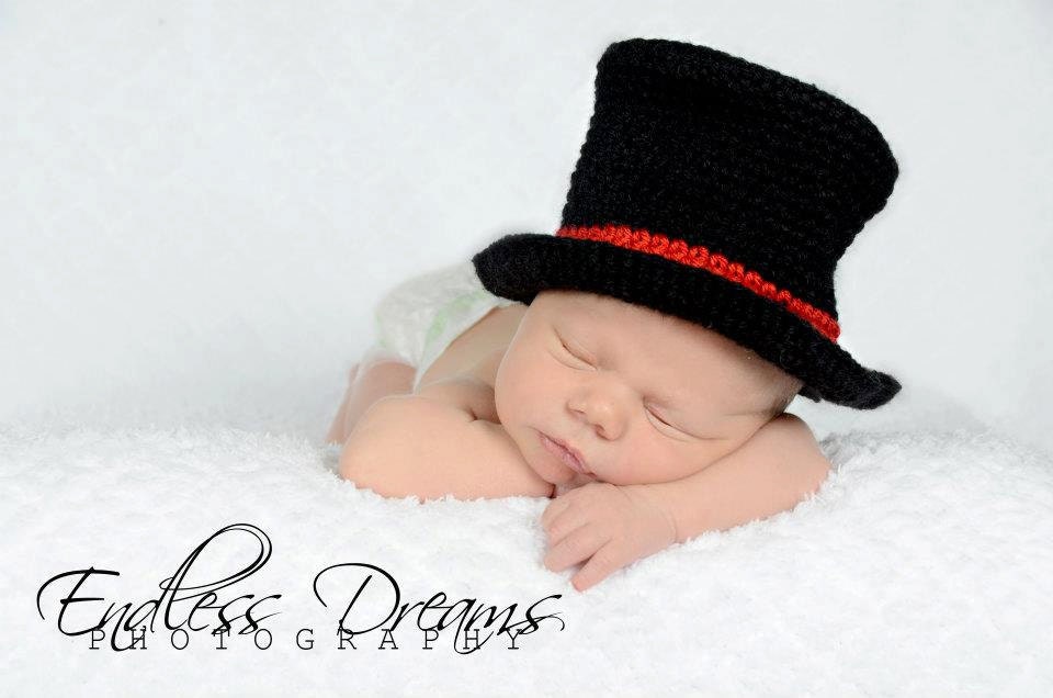 Handmade Baby Top Hat- Crochet Black Baby Top Hat - Baby Boy Top Hat- Photography Prop - TheWhimsicalStudio
