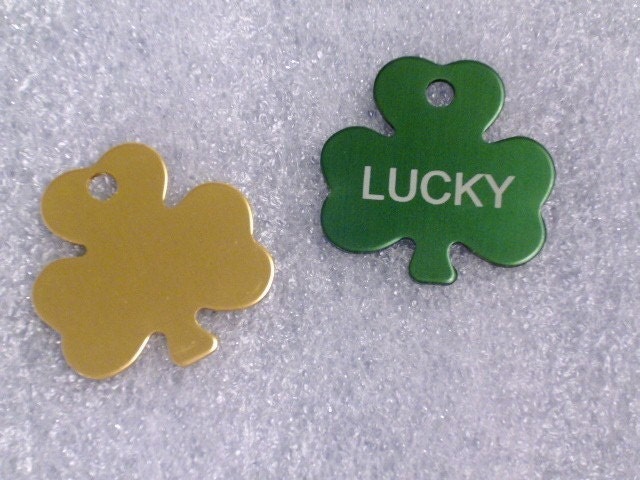 Laser Engraved Pet ID Tag -- Medium Shamrock shaped --  (Made in the USA) - Personalized