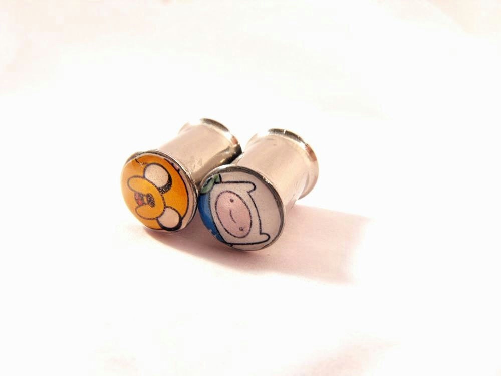 Adventure Time picture plugs gauges embedded resin filled - Made to Order 9/16, 5/8, 3/4, 7/8, 1"