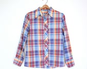 Rainbow Plaid Vintage Long Sleeve Blouse Size S/M