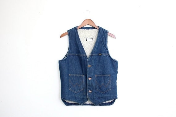 Mens Denim Sherpa Vest Wrangler Size M
