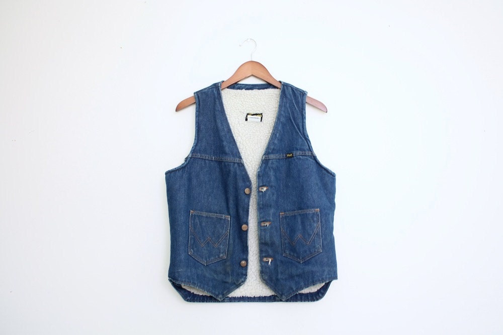 Mens Denim Sherpa Vest Wrangler Size M