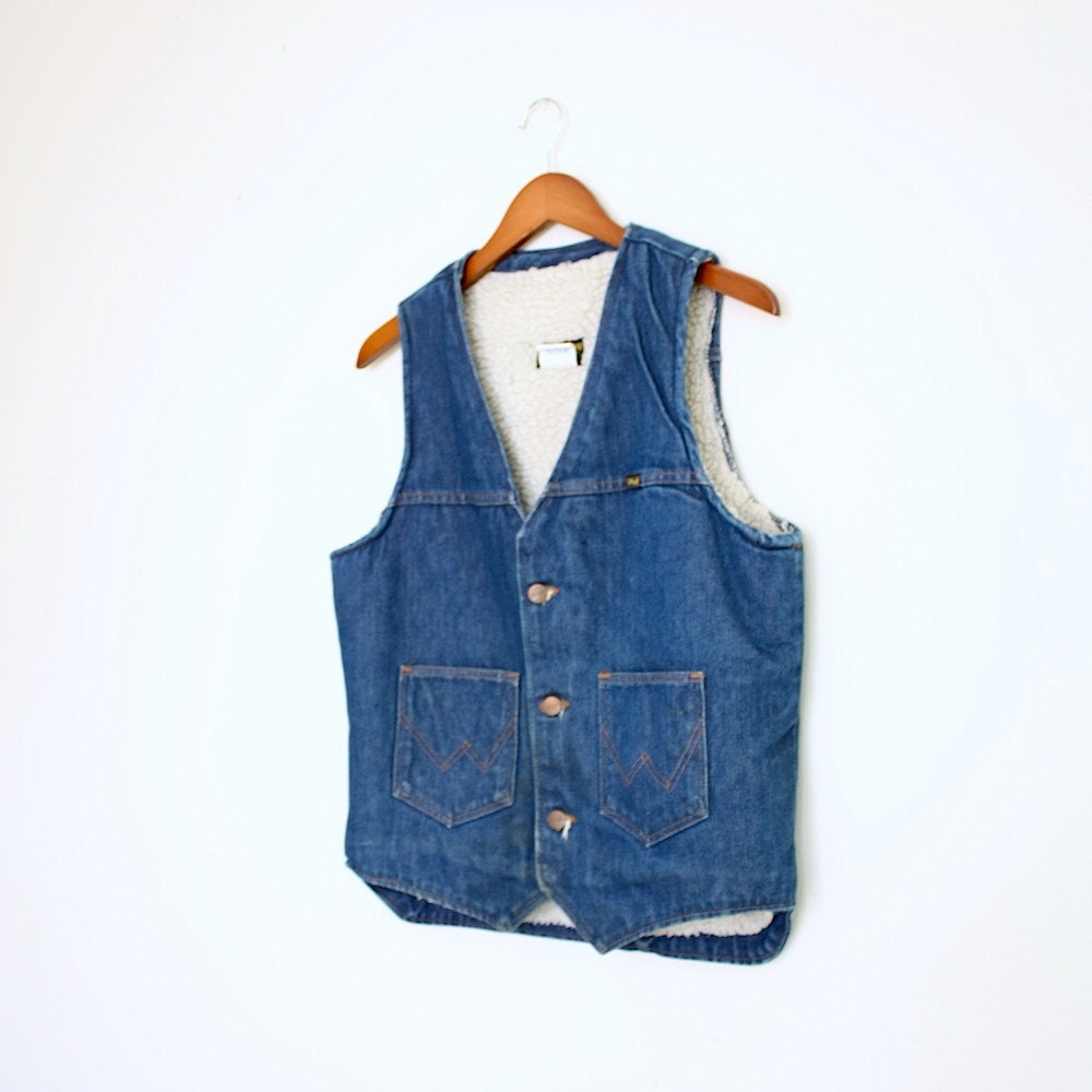 Mens Denim Sherpa Vest Wrangler Size M