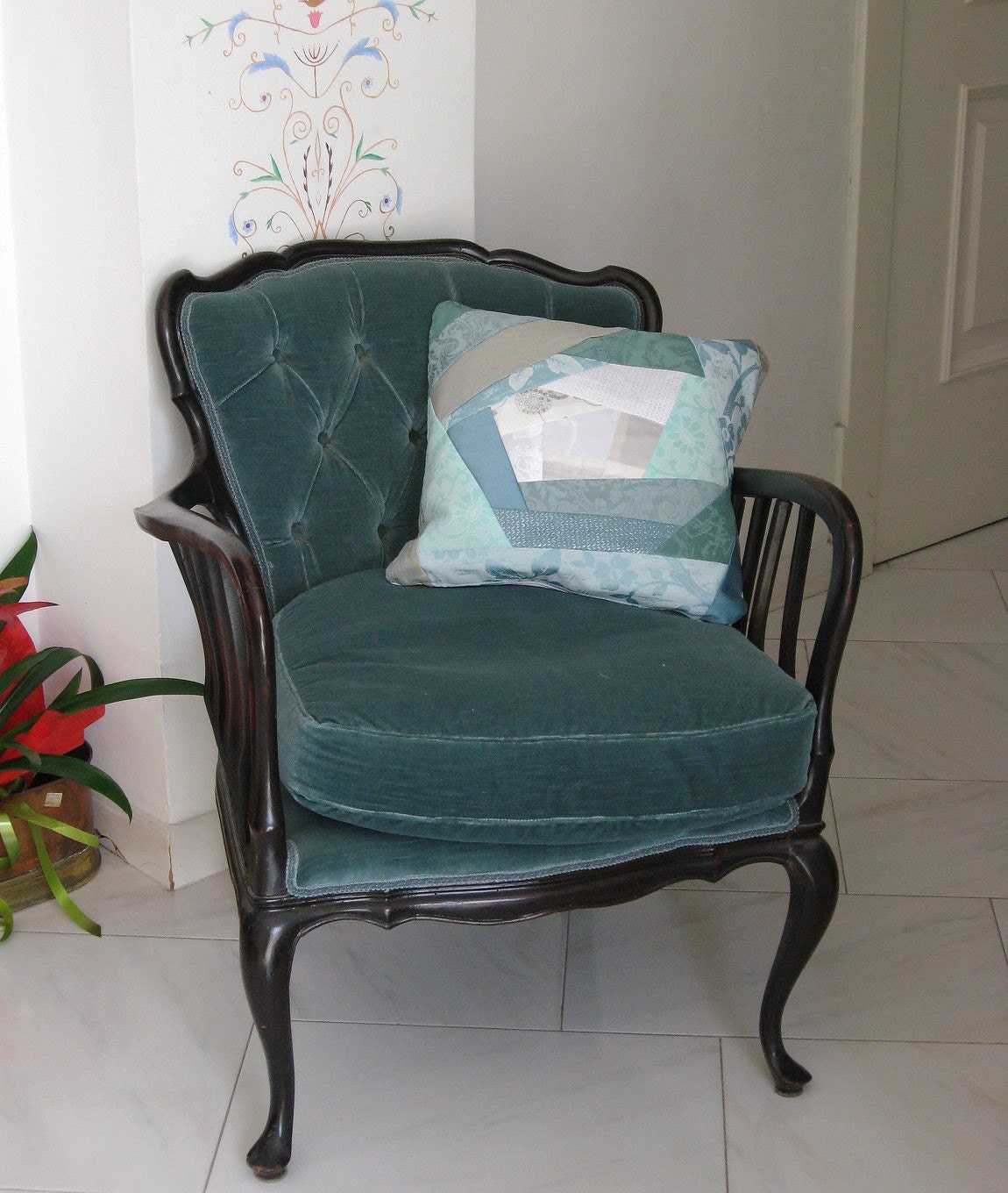 Teal Pillow Cover  Patchwork OOAK