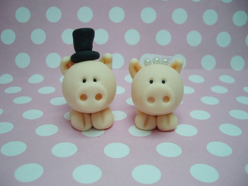 Polymer Clay Little Pig Wedding Cake Topper