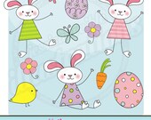 Stick Figure Bunnies Cute Digital Clipart for Card Design, Scrapbooking, and Web Design Il_170x135