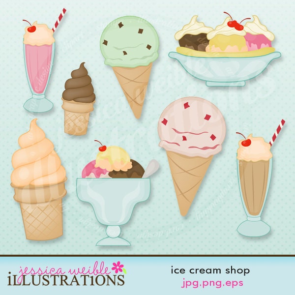 Ice Cream Shop Cute Digital Clipart for Card Design, Scrapbooking, and Web Design Il_170x135