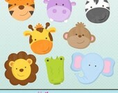 Jungle Animal Faces Cute Digital Clipart for Card Design, Scrapbooking, and Web Design Il_170x135