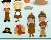 Pilgrim Kids Cute Digital Clipart for Card Design, Scrapbooking, and Web Design Il_170x135