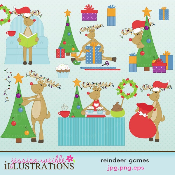 Reindeer Games Cute Digital Clipart for Card Design, Scrapbooking, and Web Design Il_170x135