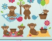 Picnic Bears Cute Digital Clipart for Card Design, Scrapbooking, and Web Design Il_170x135