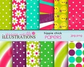 Hippie Chick Cute Digital Papers for Card Design, Scrapbooking, and Web Design Il_170x135