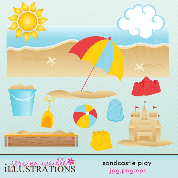 Sandcastle Play Cute Digital Clipart for Card Design, Scrapbooking, and Web Design