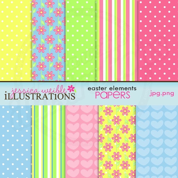 Easter Elements Cute Digital Papers for Card Design, Scrapbooking, and Web Design Il_570xn
