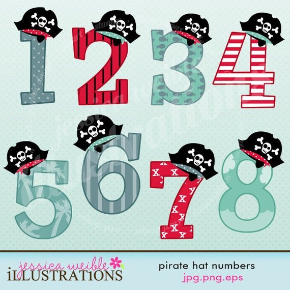 Pirate Hat Numbers Cute Digital Clipart for Card Design, Scrapbooking, and Web Design Il_570xn