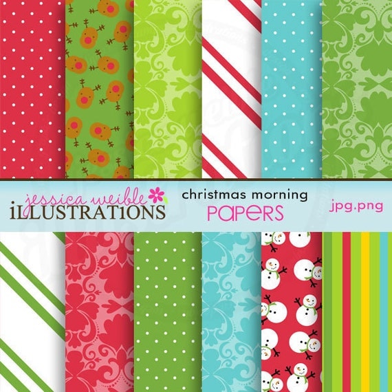 Christmas Morning Cute Digital Papers for Commercial or Personal Use, Christmas Patterns, Christmas Papers Il_570xn