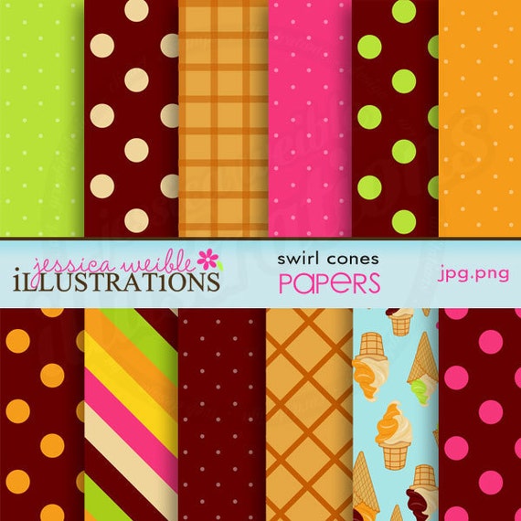Swirl Cones Cute Digital Papers for Card Design, Scrapbooking, and Web Design Il_570xn