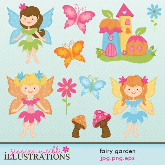 Fairy Garden Cute Digital Clipart for Card Design, Scrapbooking, and Web Design Il_570xn