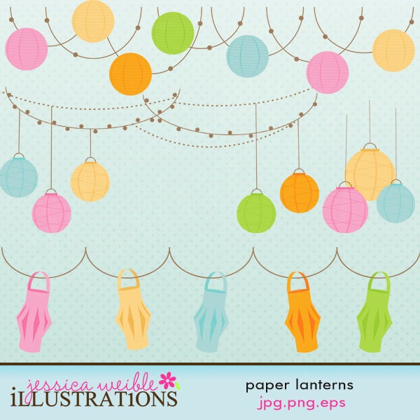 Paper Lanterns Cute Digital Clipart for Card Design, Scrapbooking, and Web Design Il_570xn