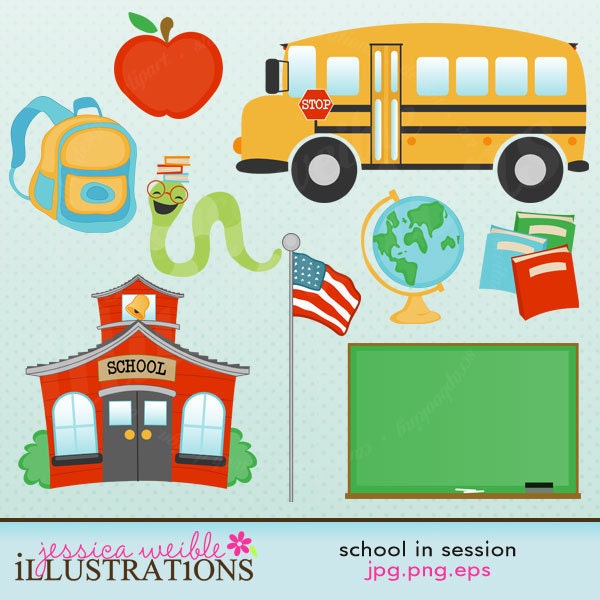 School in Session Cute Digital Clipart for Card Design, Scrapbooking, and Web Design Il_570xn