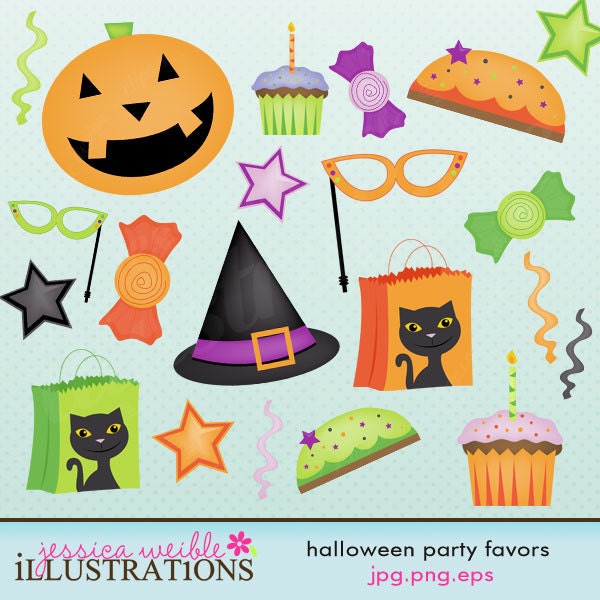Halloween Party Favors Cute Digital Clipart for Card Design, Scrapbooking, and Web Design Il_570xn