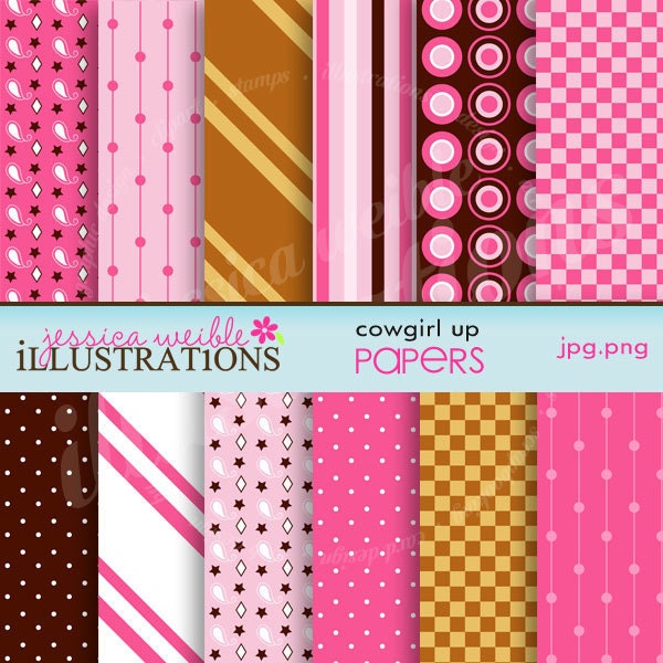 Cowgirl Up Cute Digital Papers for Commercial or Personal Use, Cowgirl Patterns, Cowgirl Papers Il_570xn