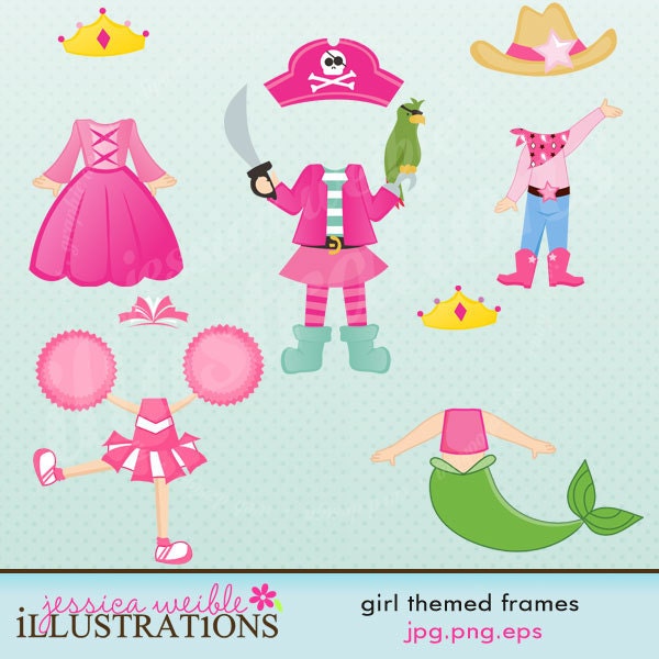 Girl Themed Frames Cute Digital Clipart for Card Design, Scrapbooking, and Web Design Il_570xn