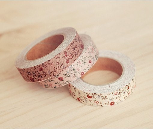 Cotton Fabric Calm Flower Deco Tape 0.6 inch (adhesive) - Brown