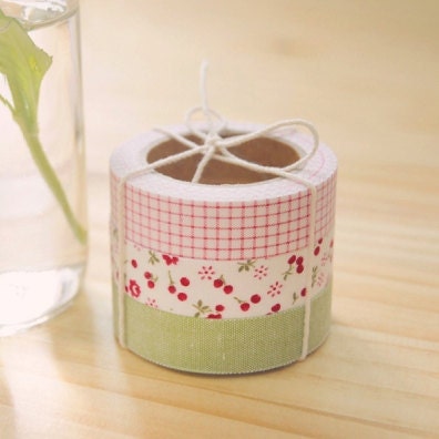 3 SET - Afresh Pink Green Fabric Deco Tapes 0.6 inch (adhesive)