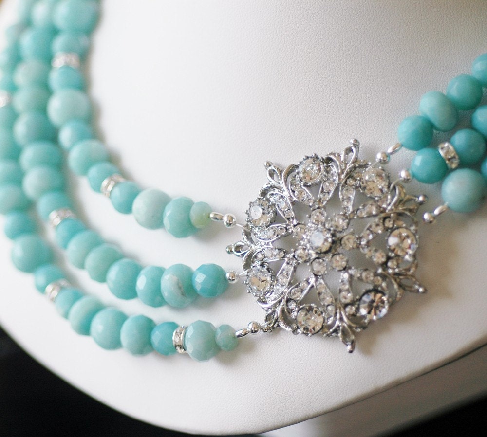 Something Blue Evening Brooch Detail Necklace, Bridal Jewelry for your Princess Wedding or Red Carpet  Event