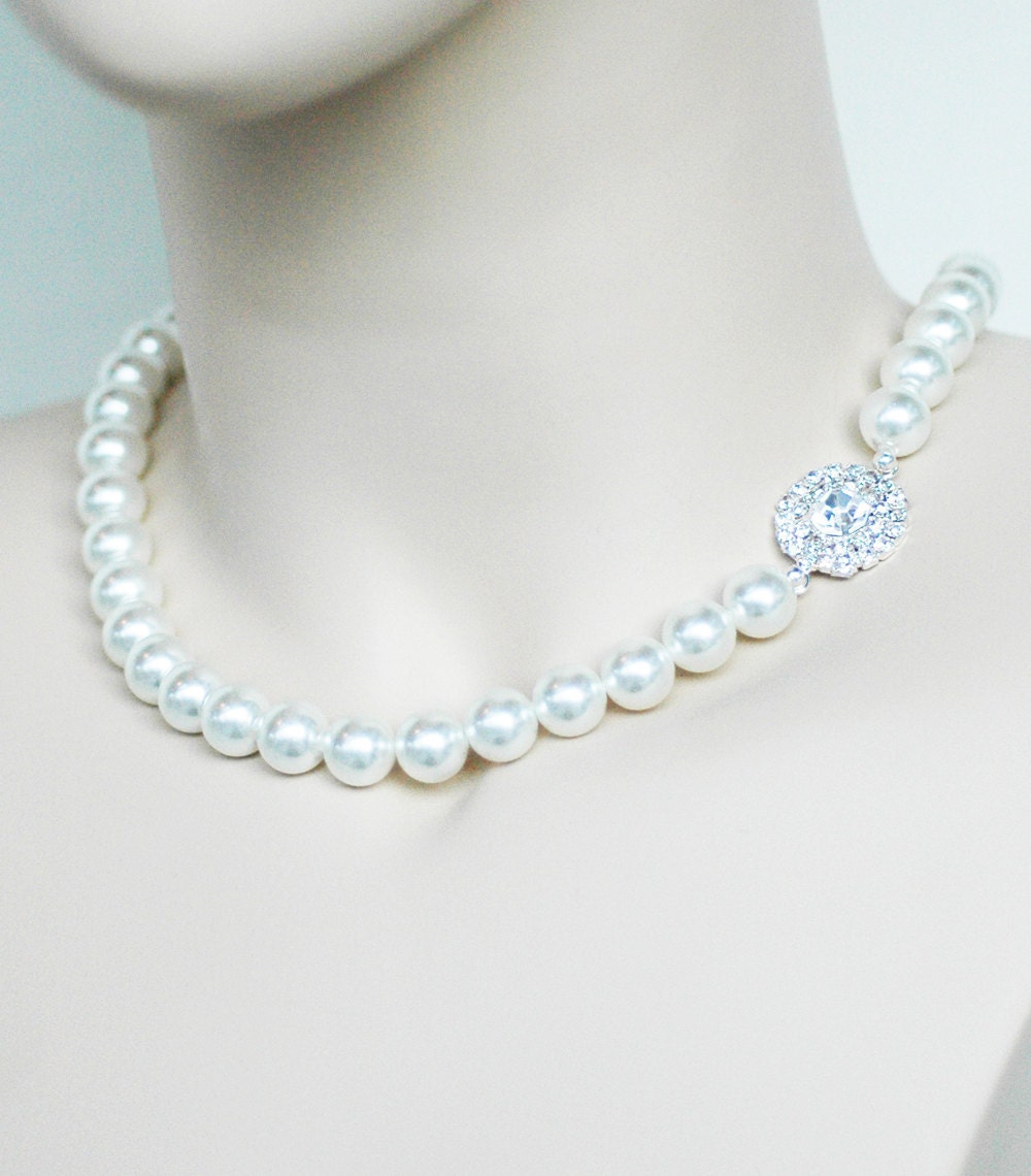 Mona Design the Perfect Bridesmaid Necklace-Pearl Necklace w/Ribbon Tie Rhinestone WEDDING JEWELRY Maid of HONOR