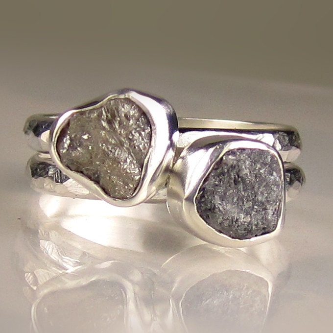 Rough Diamond Stacking Ring Set- Dynamic Duo in Recycled Sterling - Made to Order