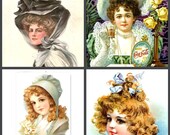Vintage Digital Downloadable Printable Collage Sheet Ladies and Children